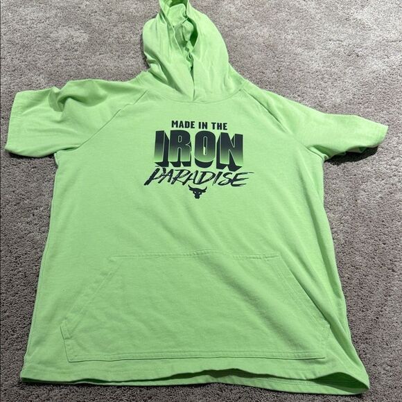 Under armour Project Rock short sleeve hoodie! Lime green size youth XL - Picture 2 of 4